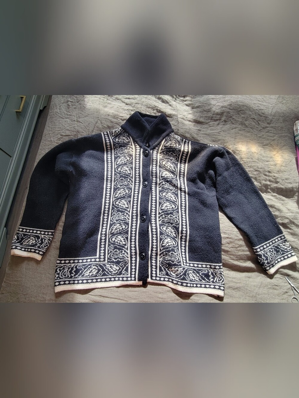 Esprit Navy and Cream Patterned Button-Front Cardigan